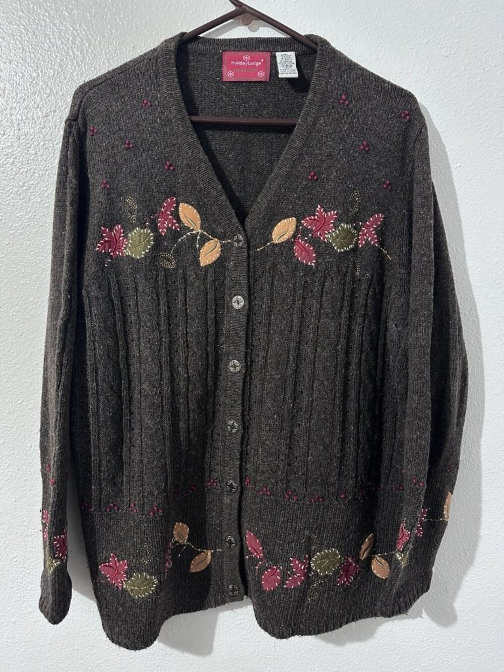 Holiday Lodge Womens 2XL Embroidered Button Cardigan Fall Leaves Cottagecore